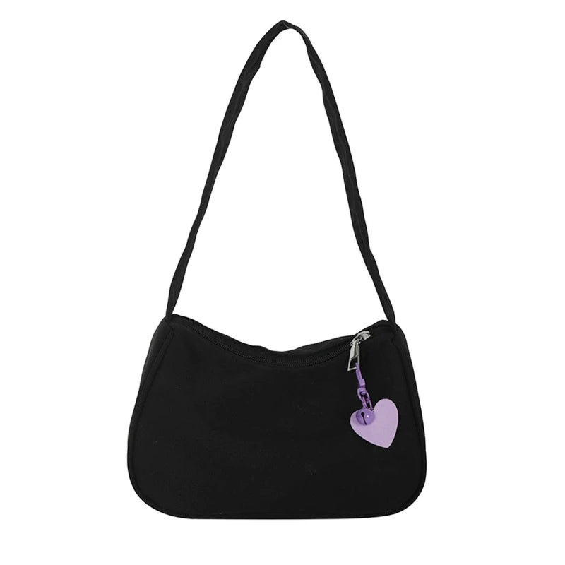 Retro Nylon Shoulder Top Handle Bag with Zipper Closure