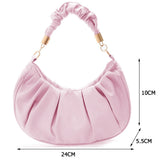 Women Retro Pleated Hobos Shoulder Bag Solid Leather Underarm Bags