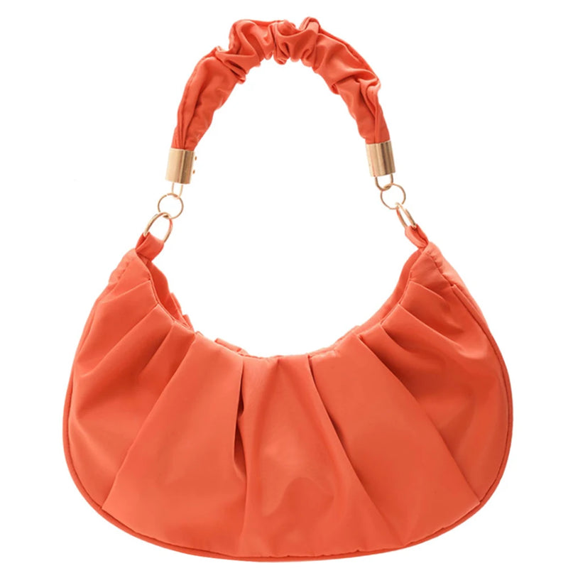 Women Retro Pleated Hobos Shoulder Bag Leather Underarm Bags