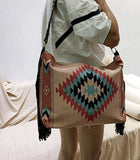Geometric Print Retro Tassel Shoulder Bag