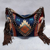 Geometric Print Retro Tassel Shoulder Bag