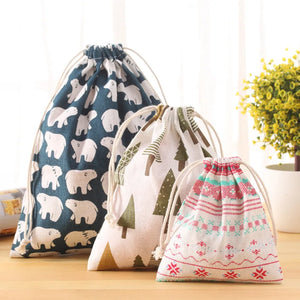 Reusable Foldable Cotton Grocery Bag Drawstring Storage Travel Gift Bag