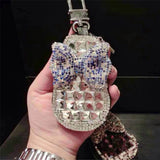 Women Rhinestone Bow Pattern Key Bag Diamonds Leather Key Holder Pink