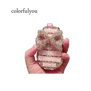 Women Rhinestone Bow Pattern Key Bag Diamonds Leather Key Holder Pink