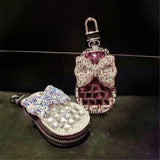 Women Rhinestone Bow Pattern Key Bag Diamonds Leather Key Holder Pink