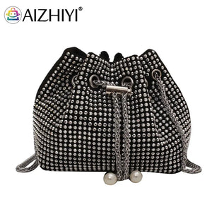 Rhinestone Bucket Messenger Bag Women