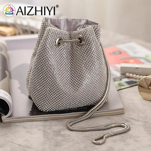 Women Rhinestone Bucket Messenger Bag Crossbody Purse