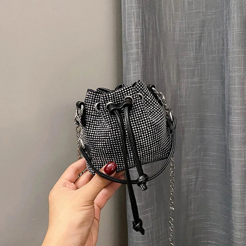 Rhinestone Bucket Messenger Bag for Women Crossbody Bag