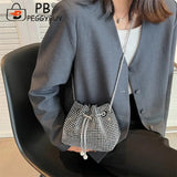 Rhinestone Bucket Messenger Bag for Women Crossbody Purse