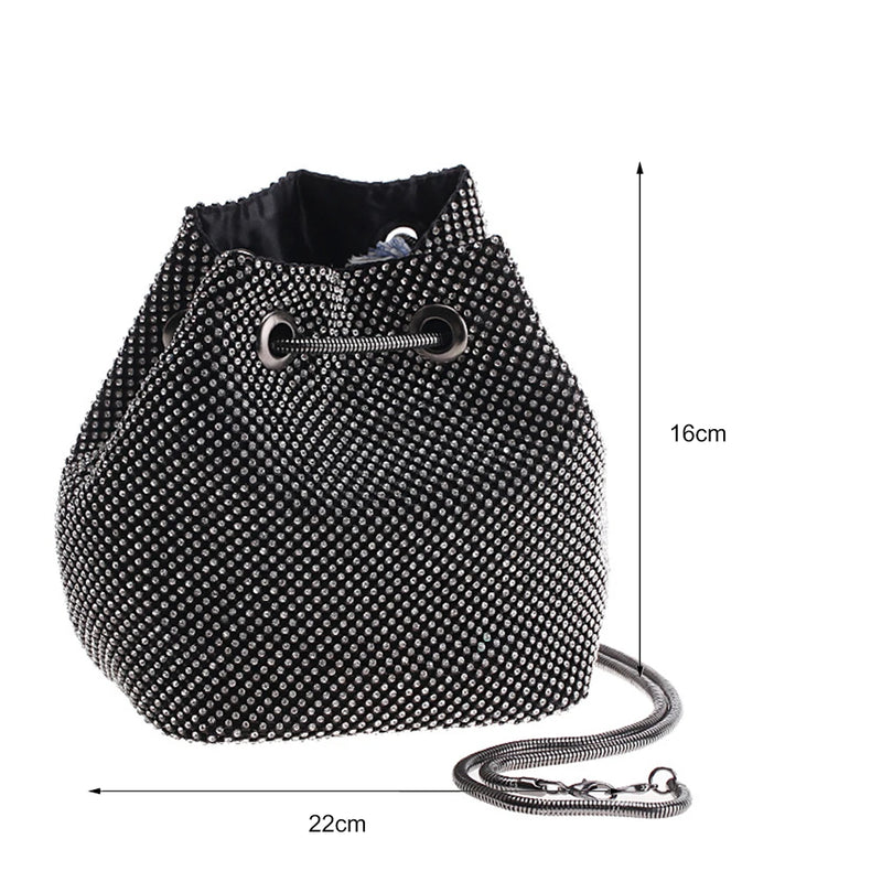 Women Rhinestone Bucket Messenger Bag Crossbody Purse