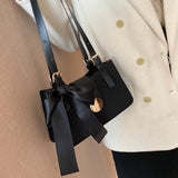 Women Ribbon Bow Decor Shoulder Crossbody Bag Totes Leather Wallet