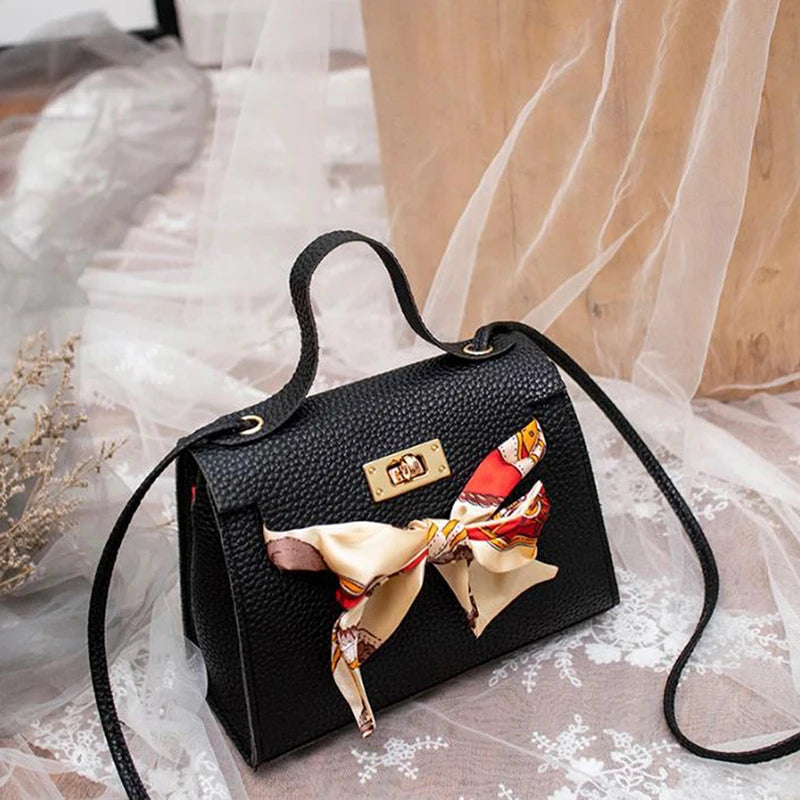 Women Ribbon Bow Mini Flap Handbag Leather Wallet Crossbody Bag