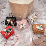 Women Ribbon Bow Mini Flap Handbag Leather Wallet Crossbody Bag