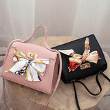 Women Ribbon Bow Mini Flap Hangbag Wallet Shoulder Bag Totes with Scarf