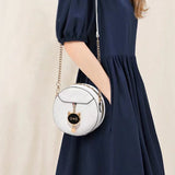 Women Round Shoulder Handbag Small Cat Decor Crossbody Bags Solid Color