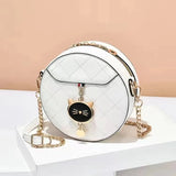 Women Round Shoulder Handbag Small Cat Decor Crossbody Bags Solid Color
