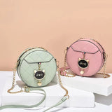 Women Round Shoulder Handbag Small Cat Decor Crossbody Bags Solid Color