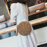 Round Straw Bag Handwoven Rattan Handbags Crossbody Tote Beach