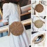 Round Straw Bag Handwoven Rattan Handbags Crossbody Tote Beach