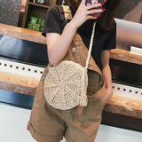 Round Straw Bag Handwoven Rattan Handbags Crossbody Tote Beach