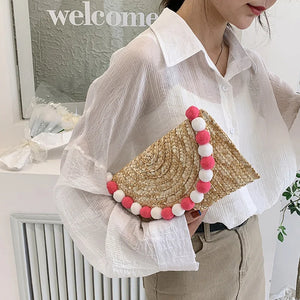 Vintage Round Straw Beach Bag Woven Shoulder Rattan Bohemian Clutch