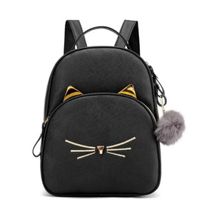 Cat Cartoon Leather Rucksack for Girls