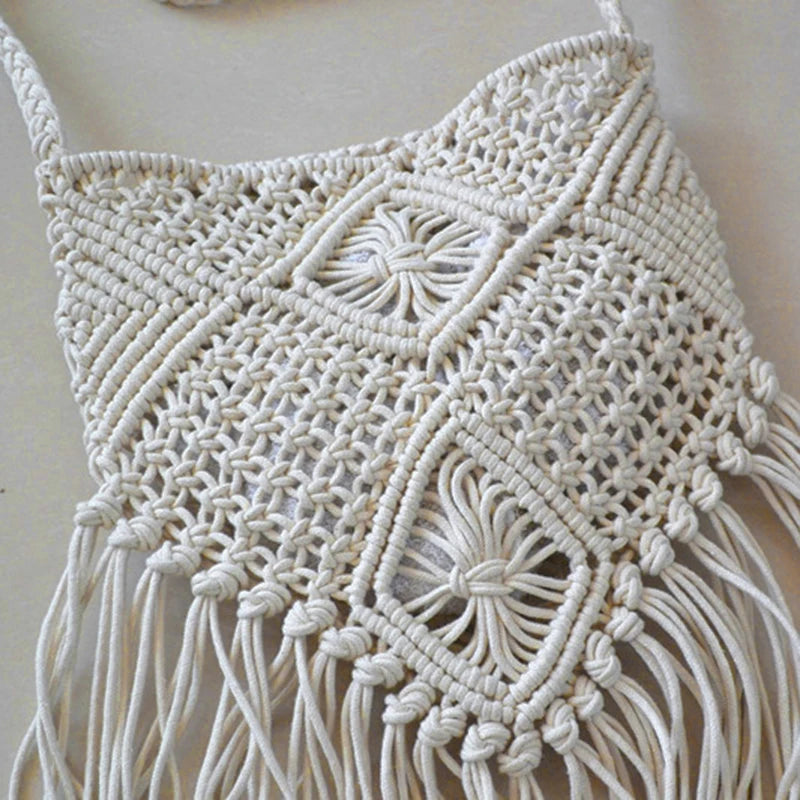 Women's Large Beach Crossbody Bag with Fringe Hollow Design