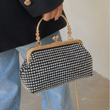 Women's Clip Buckle Chain Small Bag Diamond Handbag Evening Bag