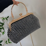 Women's Clip Buckle Chain Small Bag Diamond Handbag Evening Bag