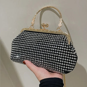 Women's Clip Buckle Chain Small Bag Diamond Handbag Evening Bag