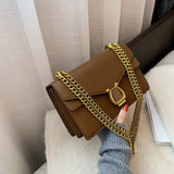 Women's Leather Shoulder Bag With Chain Small Handbags Brown Crossbody Bag