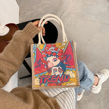 Women's Retro Small Tote Bag w/ Theater Girl/Mushroom/Flamingo Pattern
