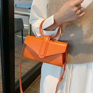 Women's Small Retro Leather Shoulder Bag Yellow Orange Crossbody Fanny Pack