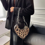 Leopard Shoulder Bag Heart Saddle Handbag
