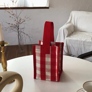 Women Plaid Lunch Bag Tote Canvas Shopping Mummy Picnic Tote Children Kid Food