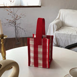 Women Plaid Lunch Bag Tote Canvas Shopping Mummy Picnic Tote Children Kid Food