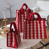 Women Plaid Lunch Bag Tote Canvas Shopping Mummy Picnic Tote Children Kid Food