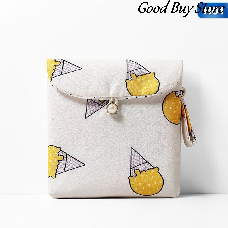 Women Sanitary Napkin Tampon Storage Bag Makeup Purse Cartoon Wallet
