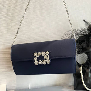 Satin Evening Bag Flap Clutch Detachable Chain Handbag for Wedding Prom