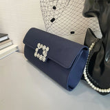 Satin Evening Bag Flap Clutch Detachable Chain Handbag for Wedding Prom