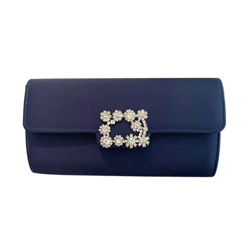 Satin Evening Bag Flap Clutch Detachable Chain Handbag for Wedding Prom