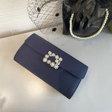 Satin Evening Bag Flap Clutch Detachable Chain Handbag for Wedding Prom
