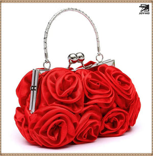 Satin Rose Handbag Evening Wedding Purse Flower Clutch Bag