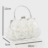 Satin Rose Handbag Evening Wedding Purse Flower Clutch Bag