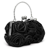 Satin Rose Handbag Evening Wedding Purse Flower Clutch Bag