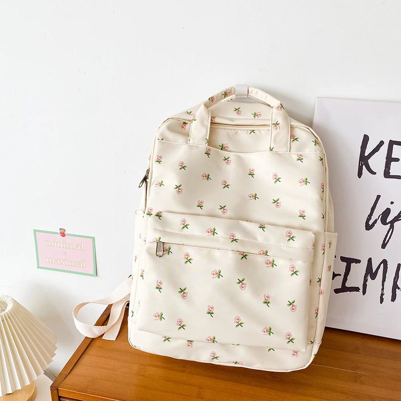 Women School Bag Flower Denim Handbags Daypack for Daughter Birthday
