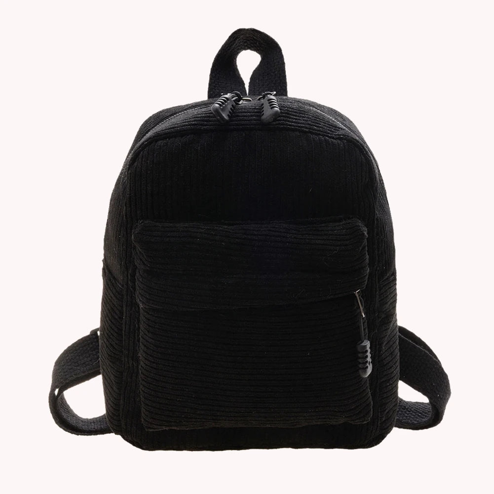 Women School Corduroy Solid Backpack Autumn Winter Small Rucksack