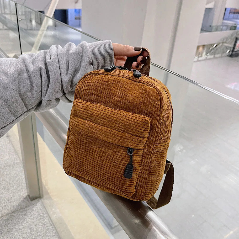 Women Corduroy Backpack Autumn Winter Small Rucksack