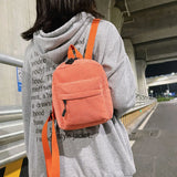 Women School Corduroy Solid Backpack Autumn Winter Small Rucksack