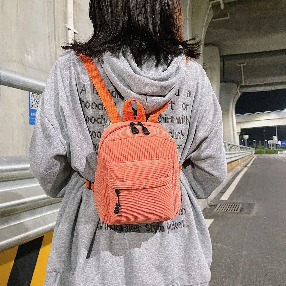 Women Corduroy Backpack Autumn Winter Small Rucksack